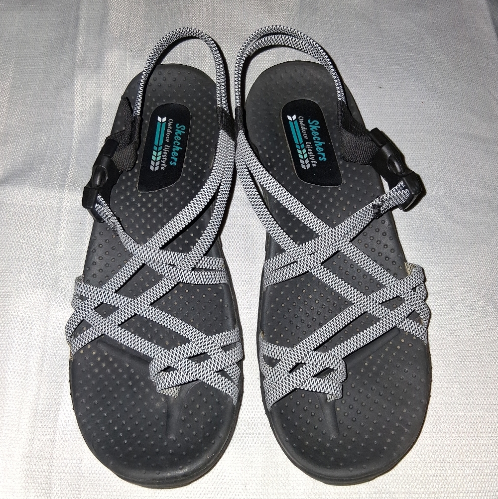 Skechers Black and White Strappy Sandals